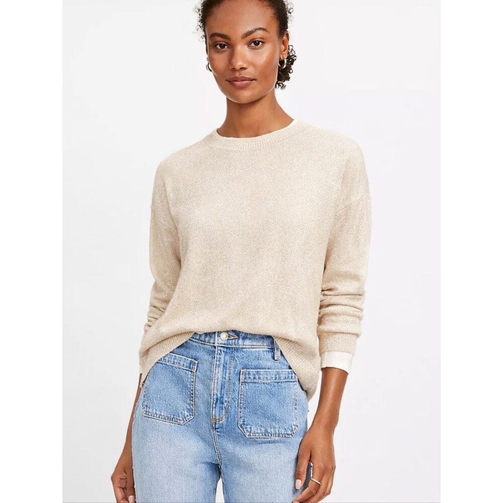 LOFT Cream Shimmer Knit Sweater Long Sleeve Size L